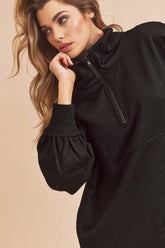 LIZAKOSHT  -  Exposed Seam Half Zip Drop Shoulder Sweatshirt